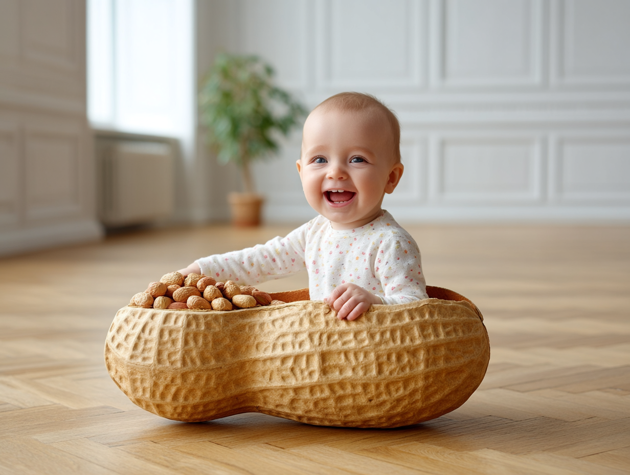 Baby sitzt in einer Erdnussschale